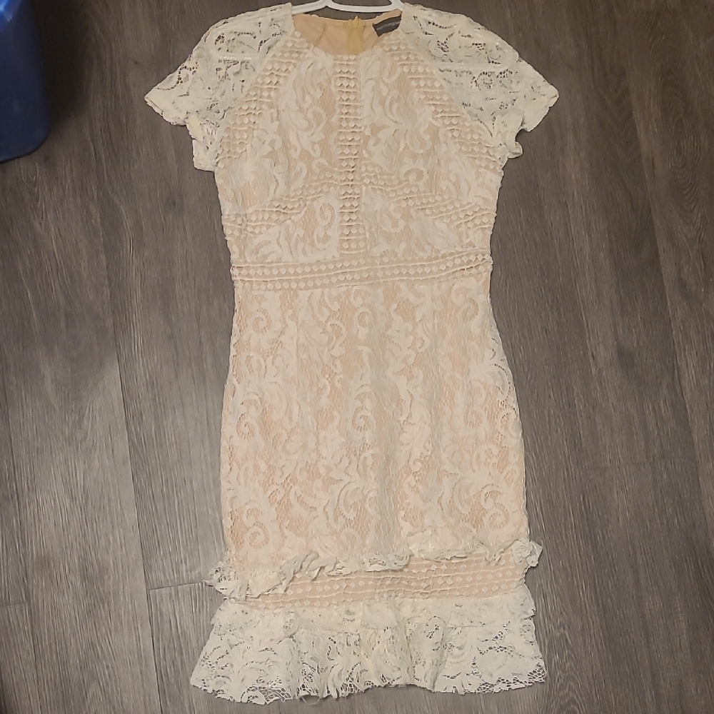 PrettyLittleThing Cream Tiered Ruffle Midi Dress